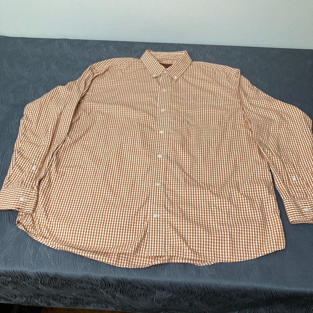 Bob Timberlake Mens XL Shirt Orange Gingham Plaid Casual Button Up Long Sleeve